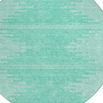 8' Aquamarine And Ivory Round Abstract Washable Indoor Outdoor Area Rug