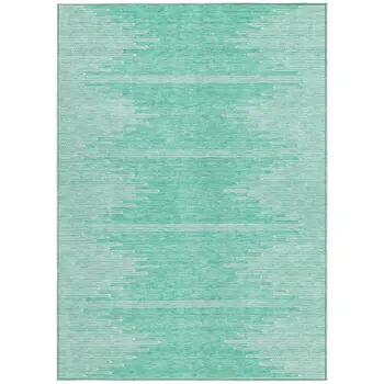 9' X 12' Aquamarine And Ivory Abstract Washable Indoor Outdoor Area Rug