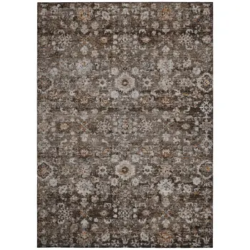 3' X 5' Dark Brown Brown And Taupe Oriental Washable Indoor Outdoor Area Rug