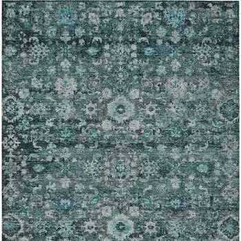 3' X 5' Dark Green Aqua And Charcoal Oriental Washable Indoor Outdoor Area Rug