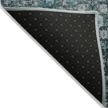 3' X 5' Dark Green Aqua And Charcoal Oriental Washable Indoor Outdoor Area Rug