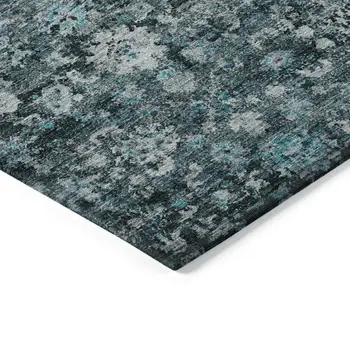 3' X 5' Dark Green Aqua And Charcoal Oriental Washable Indoor Outdoor Area Rug