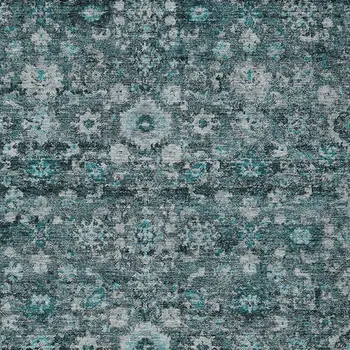 5' X 8' Dark Green Aqua And Charcoal Oriental Washable Indoor Outdoor Area Rug