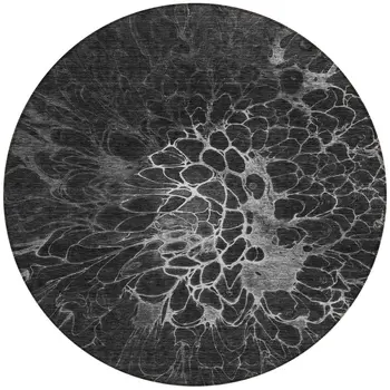 8' Charcoal Gray And Silver Round Abstract Washable Indoor Outdoor Area Rug