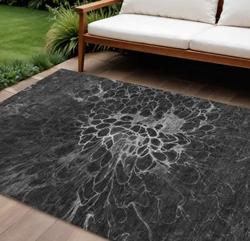8' X 10' Charcoal Gray And Silver Abstract Washable Indoor Outdoor Area Rug