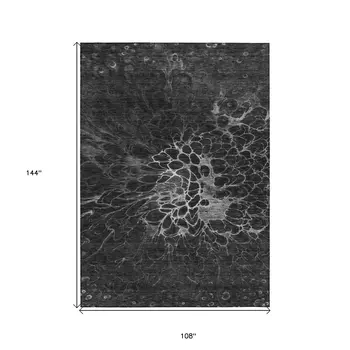 9' X 12' Charcoal Gray And Silver Abstract Washable Indoor Outdoor Area Rug