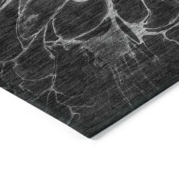 9' X 12' Charcoal Gray And Silver Abstract Washable Indoor Outdoor Area Rug