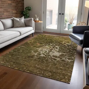 9' X 12' Chocolate And Gray Abstract Washable Indoor Outdoor Area Rug