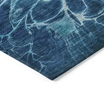 3' X 5' Navy Blue And Sky Blue Abstract Washable Indoor Outdoor Area Rug