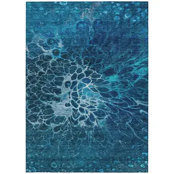 5' X 8' Navy Blue And Sky Blue Abstract Washable Indoor Outdoor Area Rug