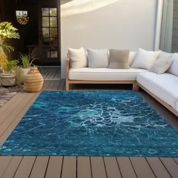 5' X 8' Navy Blue And Sky Blue Abstract Washable Indoor Outdoor Area Rug