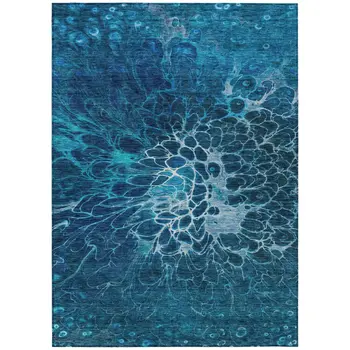 9' X 12' Navy Blue And Sky Blue Abstract Washable Indoor Outdoor Area Rug