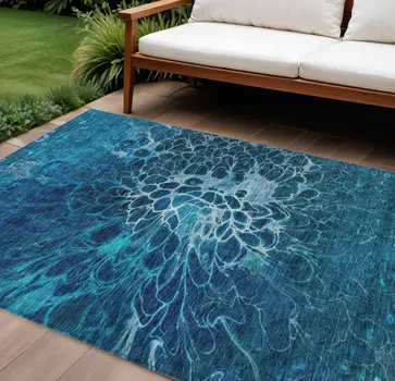 10' X 14' Navy Blue And Sky Blue Abstract Washable Indoor Outdoor Area Rug