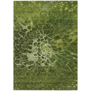 3' X 5' Olive Green And Sage Abstract Washable Indoor Outdoor Area Rug