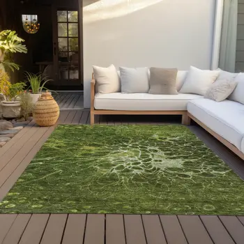 3' X 5' Olive Green And Sage Abstract Washable Indoor Outdoor Area Rug