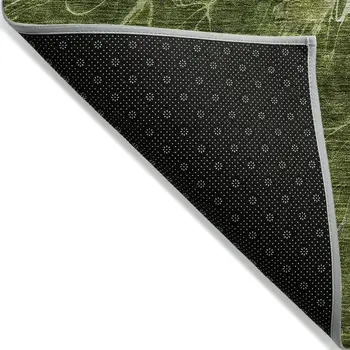 3' X 5' Olive Green And Sage Abstract Washable Indoor Outdoor Area Rug