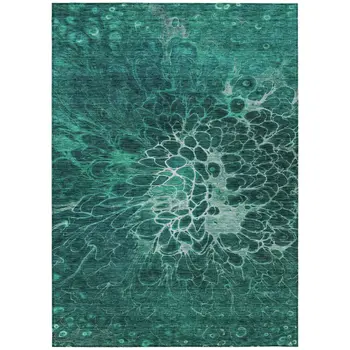 5' X 8' Teal Blue Aqua And Turquoise Abstract Washable Indoor Outdoor Area Rug