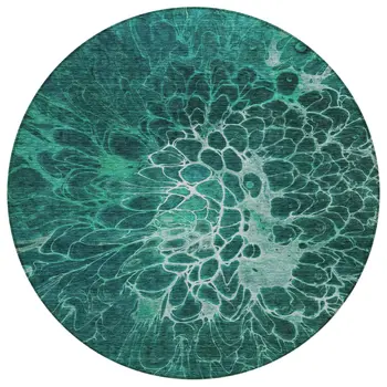 8' Teal Blue Aqua And Turquoise Round Abstract Washable Indoor Outdoor Area Rug