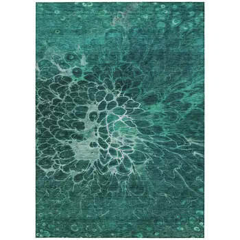 8' X 10' Teal Blue Aqua And Turquoise Abstract Washable Indoor Outdoor Area Rug