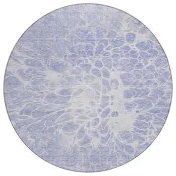 8' Lavender Ivory And Lilac Round Abstract Washable Indoor Outdoor Area Rug