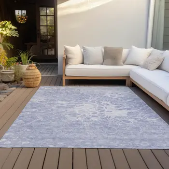 8' X 10' Lavender Ivory And Lilac Abstract Washable Indoor Outdoor Area Rug