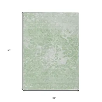 5' X 8' Mint Green And Ivory Abstract Washable Indoor Outdoor Area Rug