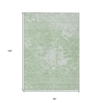 8' X 10' Mint Green And Ivory Abstract Washable Indoor Outdoor Area Rug