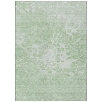 9' X 12' Mint Green And Ivory Abstract Washable Indoor Outdoor Area Rug