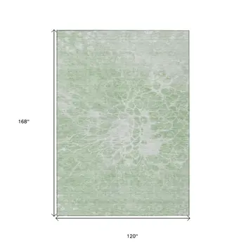 10' X 14' Mint Green And Ivory Abstract Washable Indoor Outdoor Area Rug