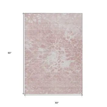 5' X 8' Pink Blush And Ivory Abstract Washable Indoor Outdoor Area Rug