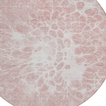 8' Pink Blush And Ivory Round Abstract Washable Indoor Outdoor Area Rug