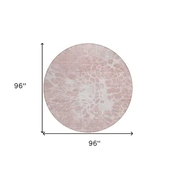 8' Pink Blush And Ivory Round Abstract Washable Indoor Outdoor Area Rug