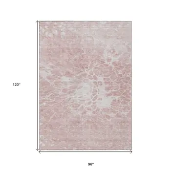 8' X 10' Pink Blush And Ivory Abstract Washable Indoor Outdoor Area Rug