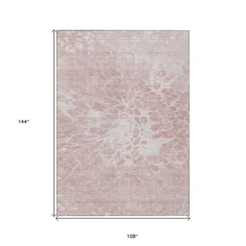 9' X 12' Pink Blush And Ivory Abstract Washable Indoor Outdoor Area Rug