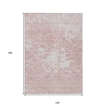 10' X 14' Pink Blush And Ivory Abstract Washable Indoor Outdoor Area Rug