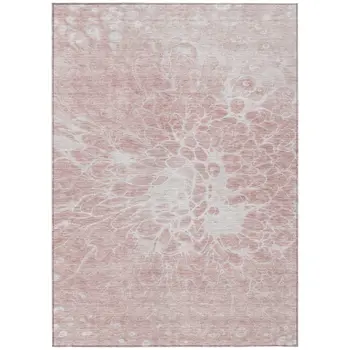 10' X 14' Pink Blush And Ivory Abstract Washable Indoor Outdoor Area Rug