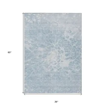 3' X 5' Sky Blue And Denim Blue Abstract Washable Indoor Outdoor Area Rug