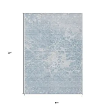 5' X 8' Sky Blue And Denim Blue Abstract Washable Indoor Outdoor Area Rug