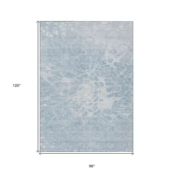 8' X 10' Sky Blue And Denim Blue Abstract Washable Indoor Outdoor Area Rug