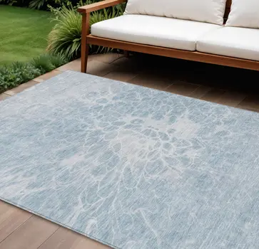 9' X 12' Sky Blue And Denim Blue Abstract Washable Indoor Outdoor Area Rug