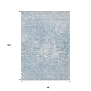 10' X 14' Sky Blue And Denim Blue Abstract Washable Indoor Outdoor Area Rug