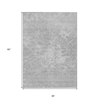 3' X 5' Silver And Gray Abstract Washable Indoor Outdoor Area Rug