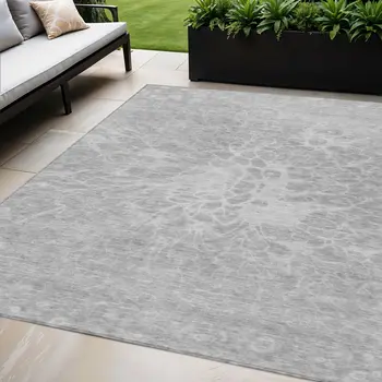 5' X 8' Silver And Gray Abstract Washable Indoor Outdoor Area Rug