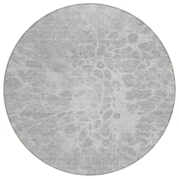8' Silver And Gray Round Abstract Washable Indoor Outdoor Area Rug