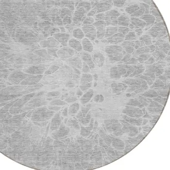 8' Silver And Gray Round Abstract Washable Indoor Outdoor Area Rug