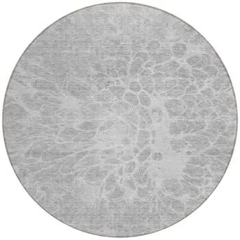 8' Silver And Gray Round Abstract Washable Indoor Outdoor Area Rug