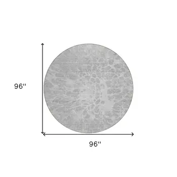8' Silver And Gray Round Abstract Washable Indoor Outdoor Area Rug