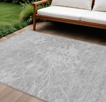 8' X 10' Silver And Gray Abstract Washable Indoor Outdoor Area Rug