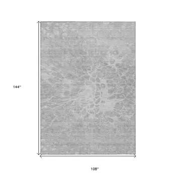 9' X 12' Silver And Gray Abstract Washable Indoor Outdoor Area Rug