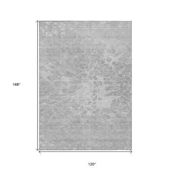 10' X 14' Silver And Gray Abstract Washable Indoor Outdoor Area Rug
